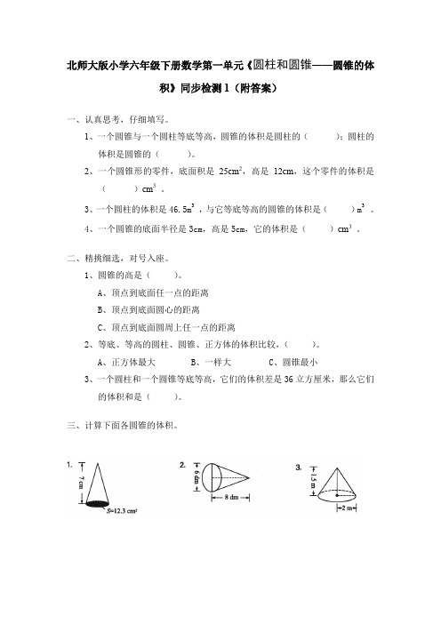 【精品】六年级下册数学第一单元测试卷-北师大版(含答案)