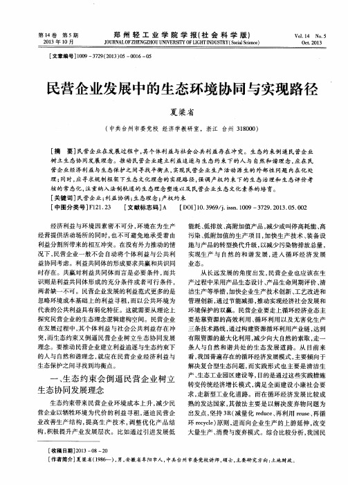 民营企业发展中的生态环境协同与实现路径