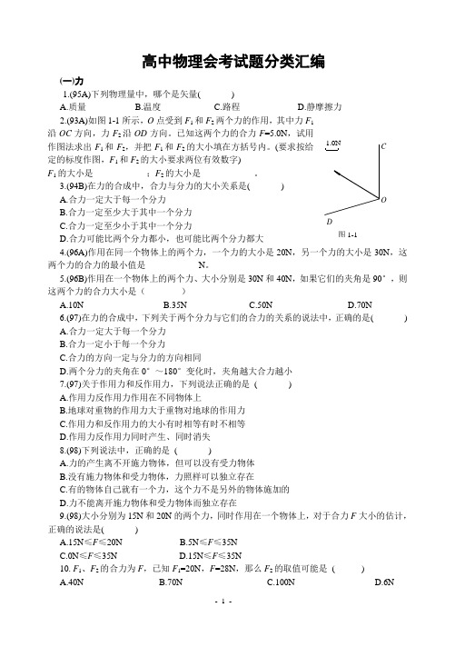 高中物理会考试题分类汇编.