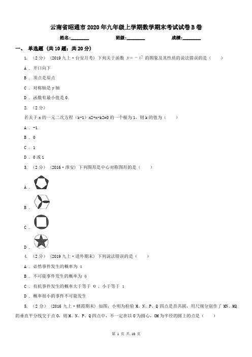 云南省昭通市2020年九年级上学期数学期末考试试卷B卷