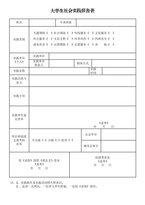 大学生社会实践表模板