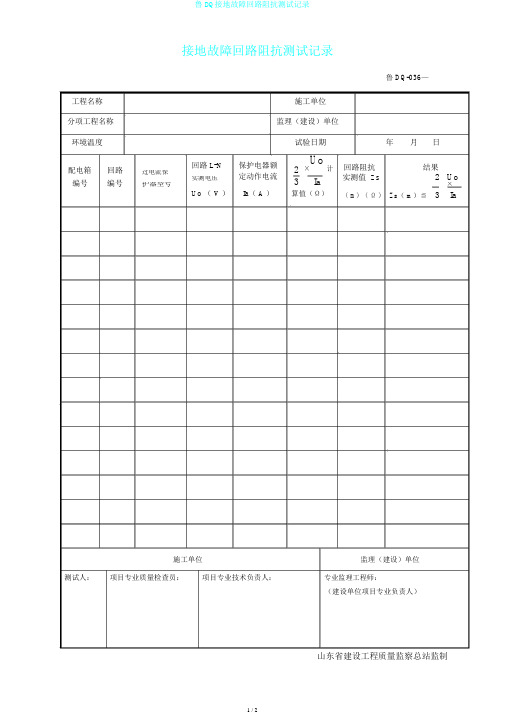 鲁DQ接地故障回路阻抗测试记录