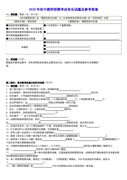 2020年初中教师招聘考试音乐试题及参考答案