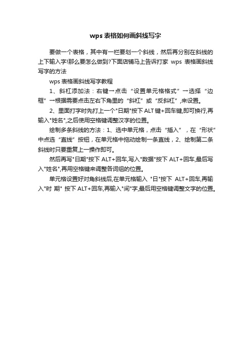 wps表格如何画斜线写字