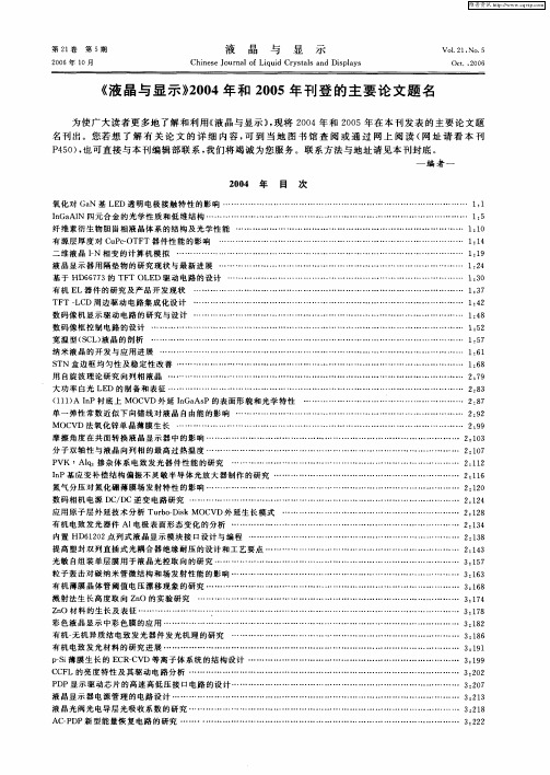 《液晶与显示》2004年和2005年刊登的主要论文题名