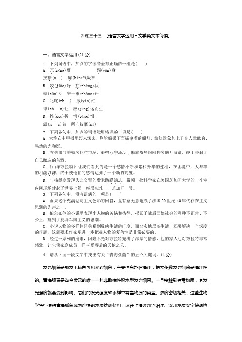 语文二轮专题复习：语言文字运用 文学类文本阅读33 Word版含答案.doc