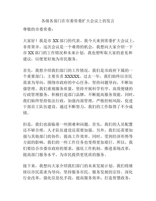 各级各部门在市委常委扩大会议上的发言