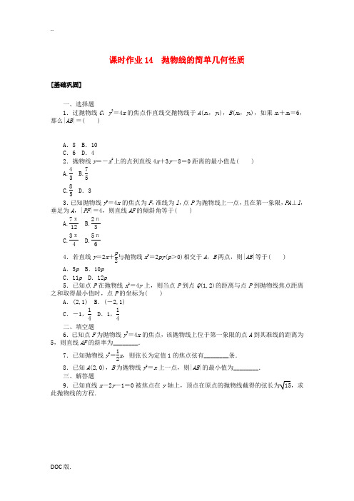 高中数学 第二章 圆锥曲线与方程 课时作业14 抛物线的简单几何性质(含解析)新人教A版高二选修2-