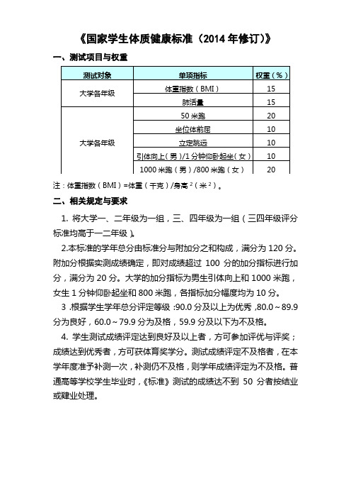 《国家学生体质健康标准(2014年修订)》