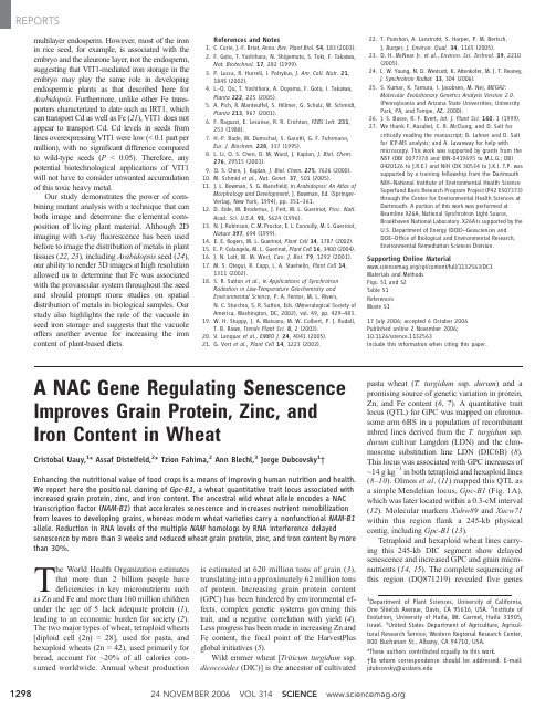 A NAC gene regulating senescence improves grain protein, zinc, and iron content in wheat