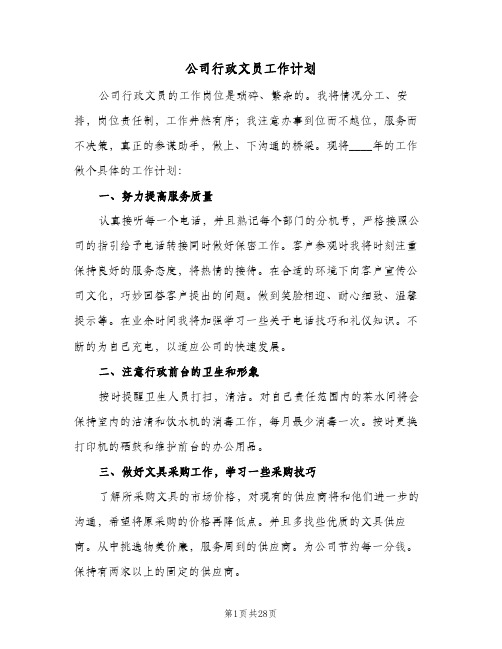 公司行政文员工作计划(九篇)