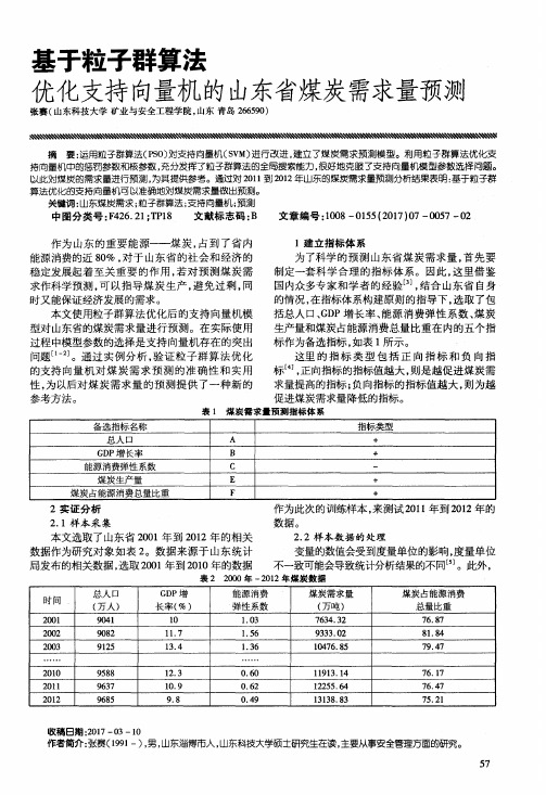 基于粒子群算法优化支持向量机的山东省煤炭需求量预测