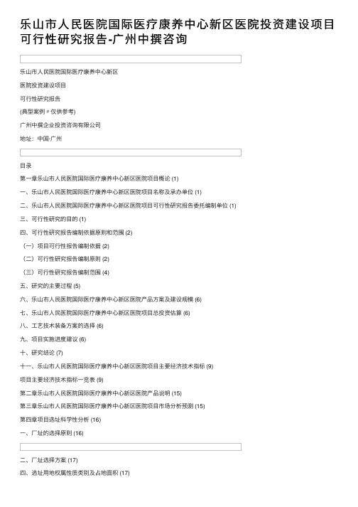 乐山市人民医院国际医疗康养中心新区医院投资建设项目可行性研究报告-广州中撰咨询