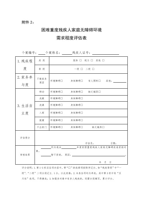 困难重度残疾人家庭无障碍环境需求程充评估表