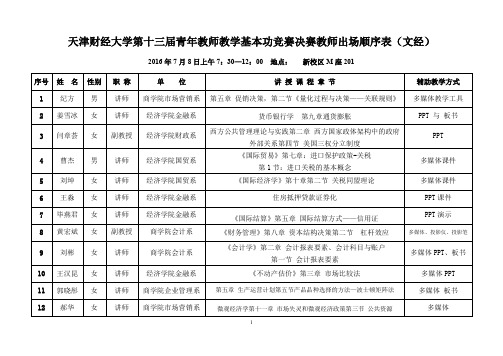 天津财经大学第十三届青年教师教学基本功竞赛决赛教师出场....doc