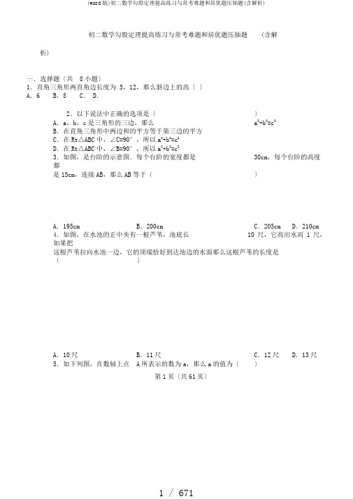 (word版)初二数学勾股定理提高练习与常考难题和培优题压轴题(含解析)