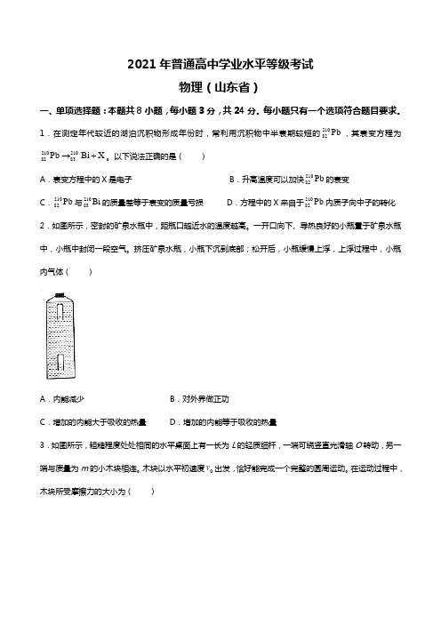 2021年山东卷物理高考真题-含答案