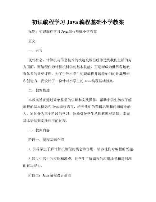 初识编程学习Java编程基础小学教案