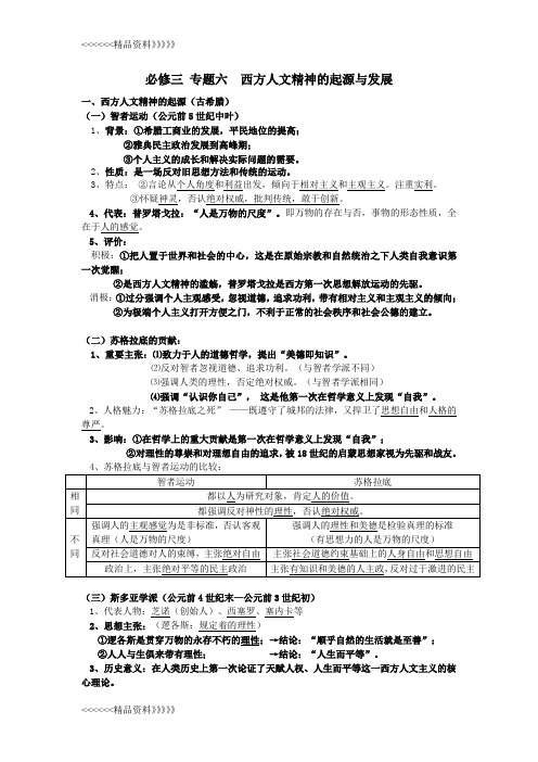 高中历史必修三专题六知识汇编教学提纲