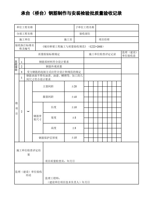 承台(桥台)钢筋制作与安装检验批质量验收记录