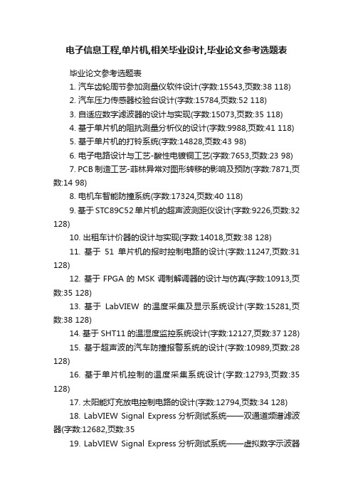 电子信息工程,单片机,相关毕业设计,毕业论文参考选题表