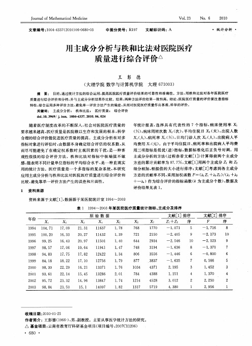 用主成分分析与秩和比法对医院医疗质量进行综合评价