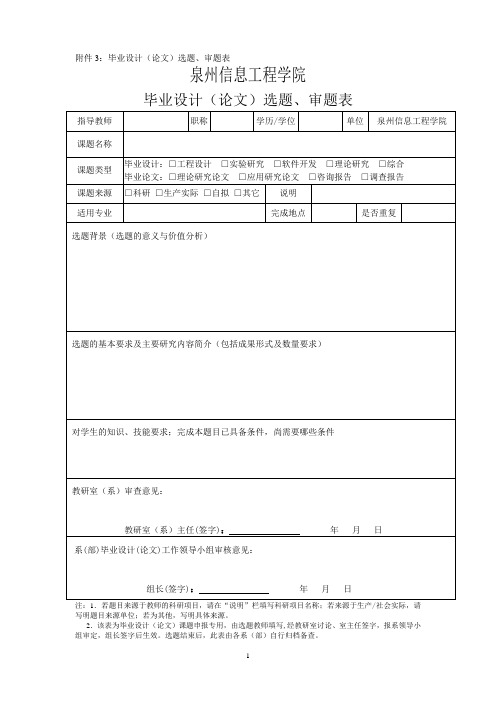 毕业设计(论文)选题、审题表