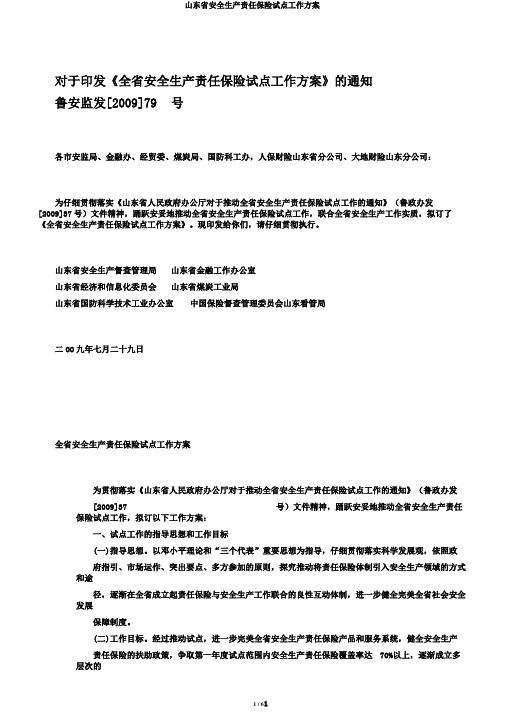 山东省安全生产责任保险试点工作方案