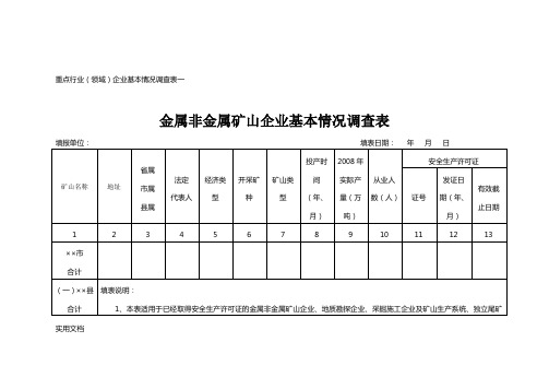 重点行业(领域)企业基本情况调查表一