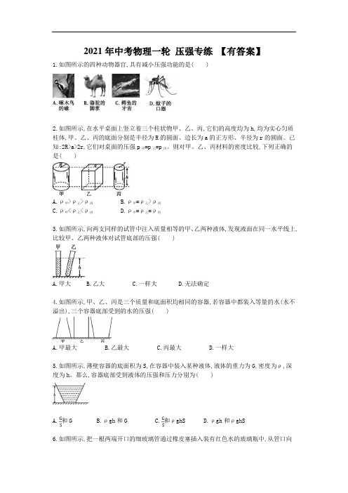 2021年中考物理一轮 训练 压强(含答案解析)
