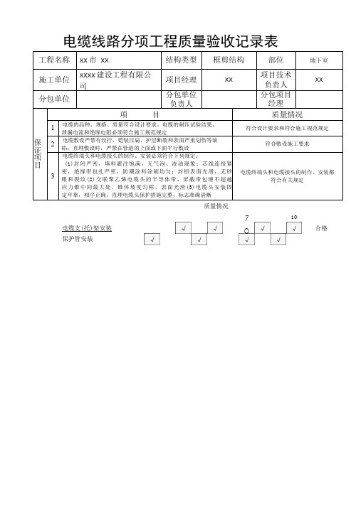 电缆线路分项工程质量验收记录表