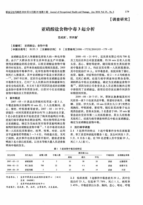 亚硝酸盐食物中毒3起分析