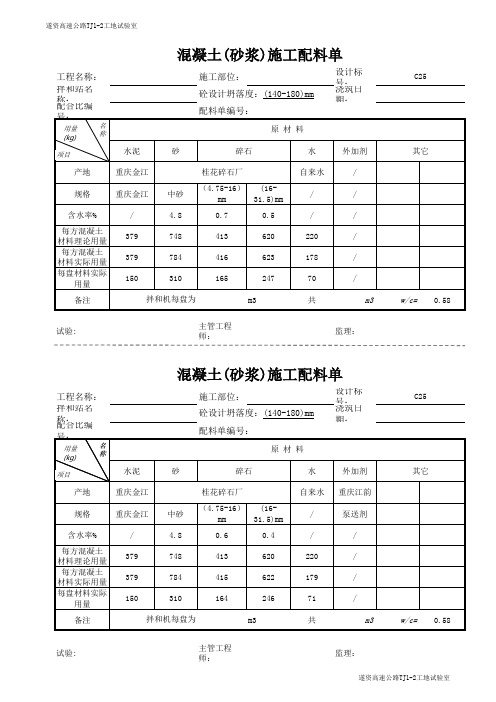 C25+C30混凝土配料单(2)