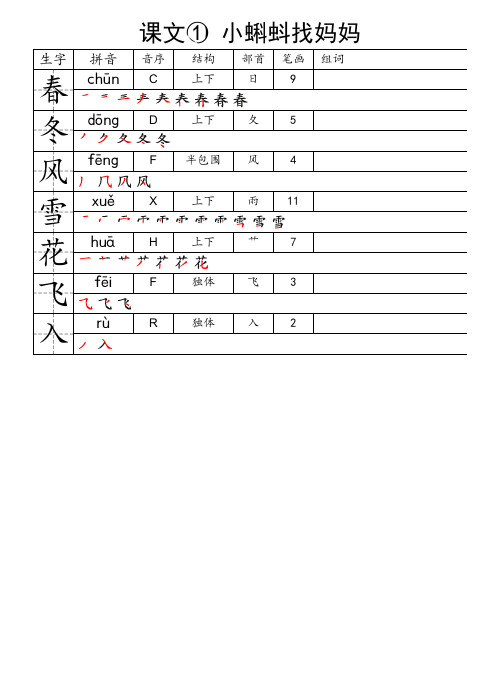 一下一类字生字便条(1)