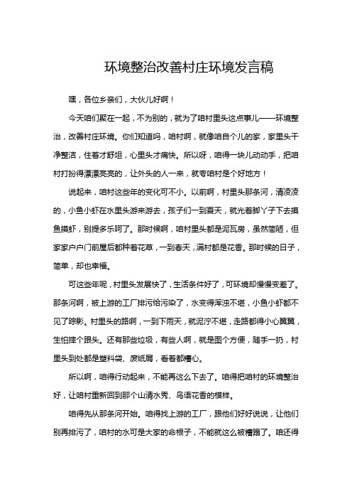 环境整治改善村庄环境发言稿