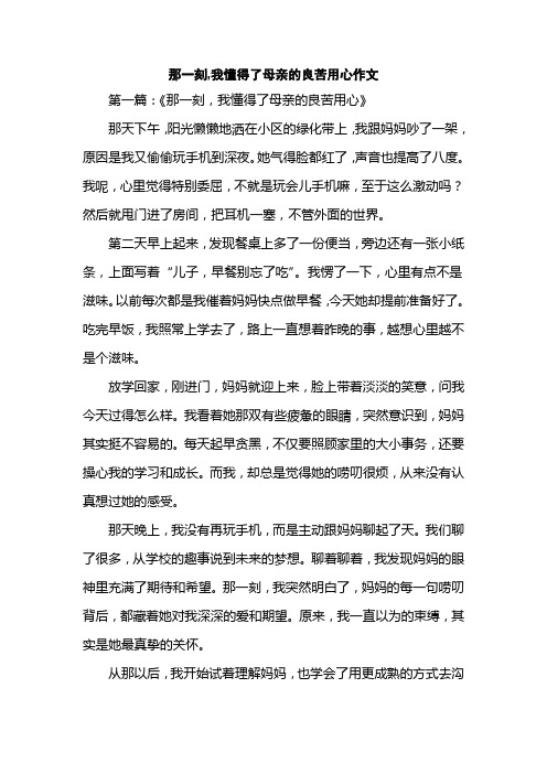 那一刻,我懂得了母亲的良苦用心作文