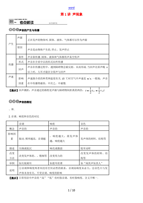 火线100天(安徽专版)中考物理考点复习 第1讲 声现象-人教版初中九年级全册物理试题