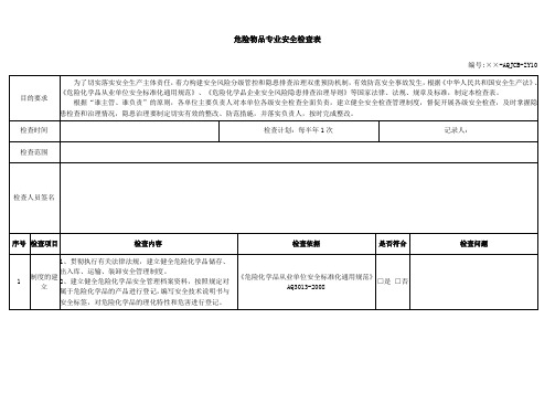 危险物品专业安全检查表