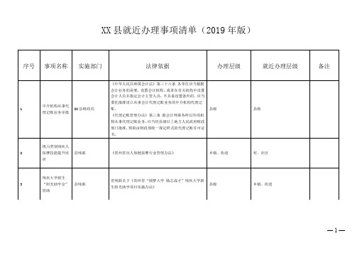 县就近办理事项清单(2019年版)【模板】