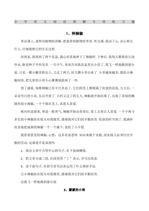 小学语文阅读理解专项练习题