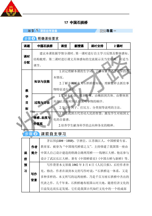 人教部编版语文八年级上册第17课《 中国石拱桥》教案