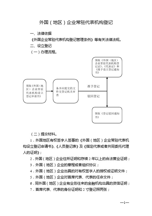 外国地区企业常驻代表机构登记