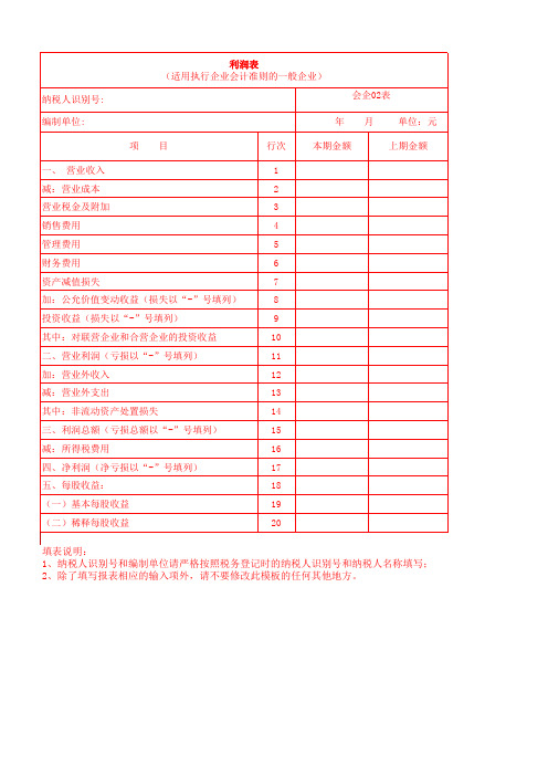 利润表(适用执行企业会计准则的一般企业)-月报表