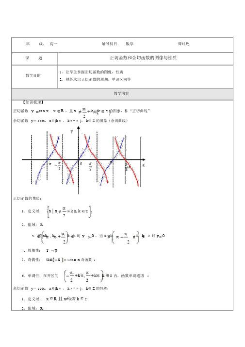 正切函数和余切函数的图像与性质(二)(学生版)