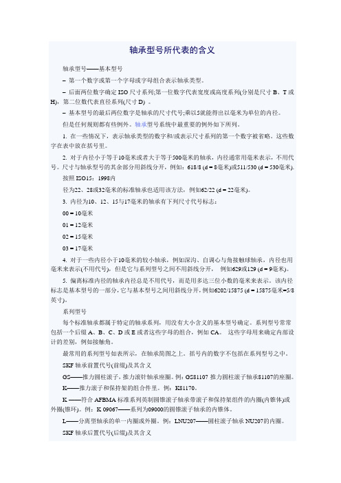 轴承型号表示的含义