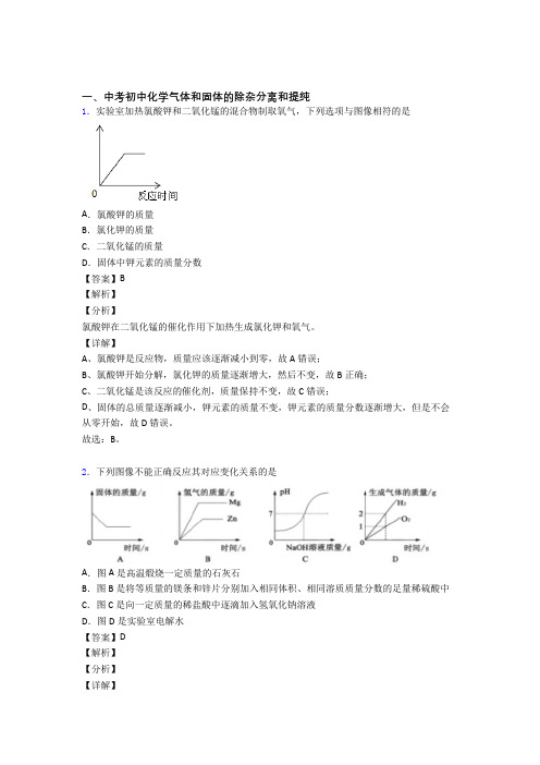 中考化学 气体和固体分离和提纯 培优 易错 难题练习(含答案)含答案解析