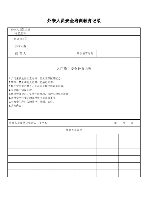 外来人员安全培训教育记录 含培训内容!