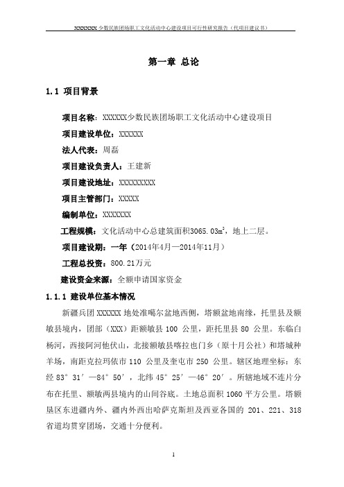 xx少数民族团场职工文化活动中心建设项目可行性研究报告书(代项目建议书