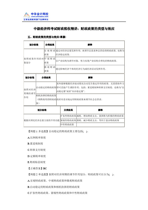 中级经济师考试财政税收精讲：财政政策的类型与效应