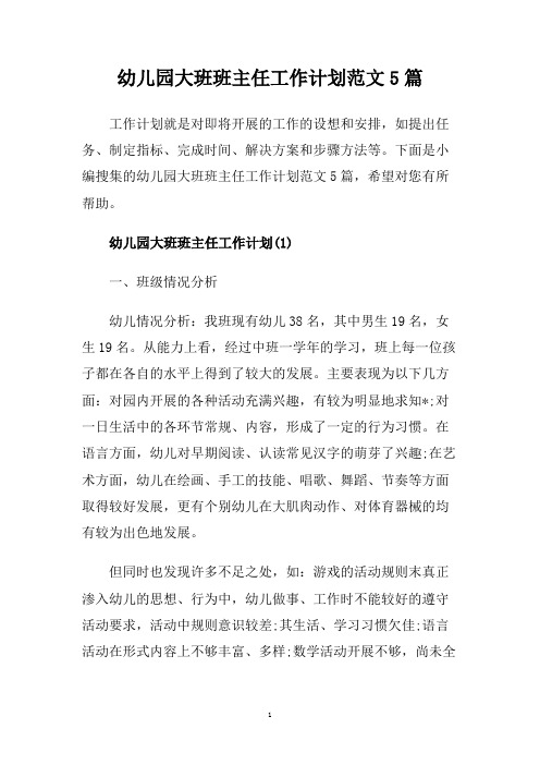 幼儿园大班班主任工作计划范文5篇.doc